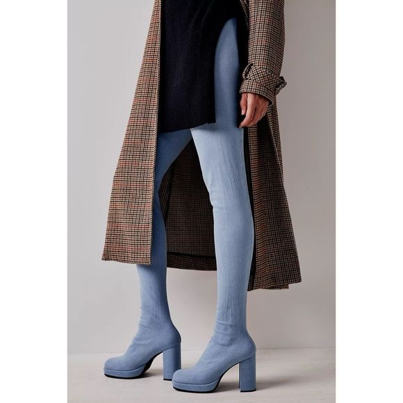 Free People x Jeffrey Campbell Highest Rise Platform 2-in-1 Denim Boots - Picture 1 of 4